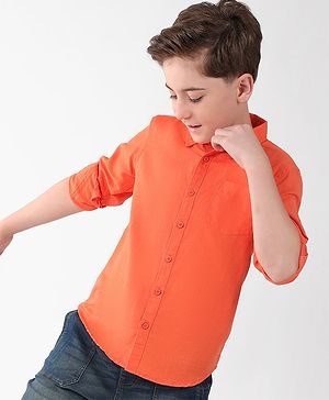 Pine Kids Cotton Full Sleeves Solid Color Shirt - Orange