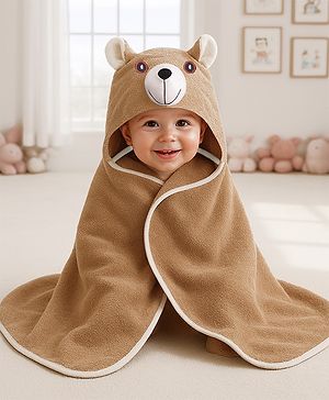 Babyhug Terry Woven Hooded Towel with Teddy Design 76.2x76.2 cm - Brown