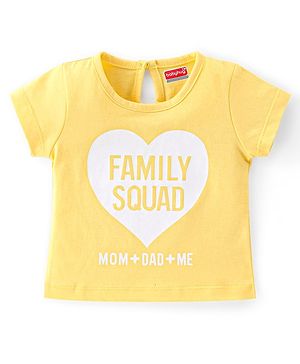 Babyhug 100% Cotton Knit Half Sleeves T-Shirt with Text Graphics - Mustard