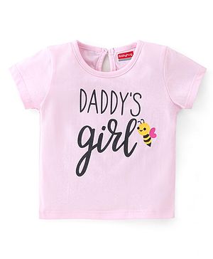 Babyhug 100% Cotton Knit Half Sleeves T-Shirt With Text Graphics - Pink