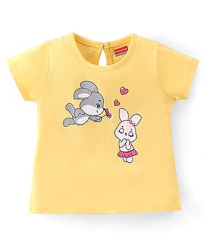Babyhug 100% Cotton Knit Half Sleeves T-Shirt with Bunny Graphics - Yellow
