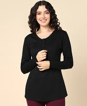 Zelena Full Sleeves Solid Maternity Zip Less Buttoned Feeding Top - Black
