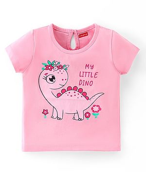 Babyhug 100% Cotton Knit Half Sleeves Top With Dino Graphics - Pink