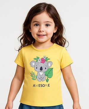 Babyhug Cotton Knit Half Sleeves T-Shirt Koala Graphics Print - Yellow