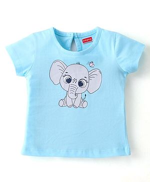 Babyhug 100% Cotton Knit Half Sleeves T-Shirt With Elephant Print - Blue