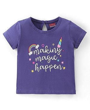 Babyhug Cotton Knit Half Sleeves Text Print T-Shirt - Blue