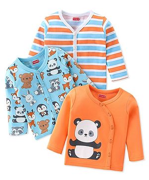 Babyhug 100% Cotton Knit Full Sleeves Front Open Vests Panda Print Pack of 3 - Multicolour