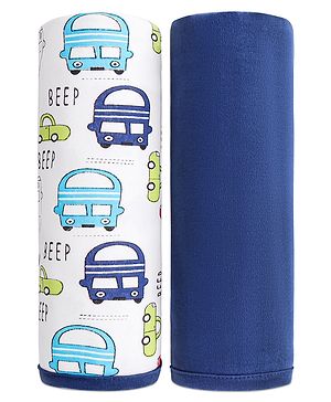Babyhug 100% Cotton Wrapper Swaddle Car Print Pack of 2- Navy Blue & White| Adjustable Design| Soft Breathable Fabric| Gentle of Baby's Skin| Comfortable Warm and Soothing| Machine Washable| Lightweight & Travel Friendly| New Born Gifting Option