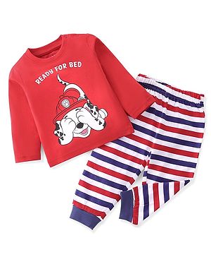 Babyhug Single Jersey Paw Patrol Full Sleeves Night Suit Marshall Printed - Red