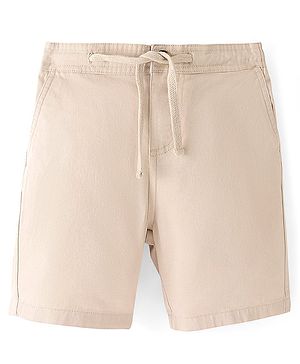 Pine Kids Cotton Woven Above Knee Length Shorts with Adjustable Elasticated Waist Solid Colour- Beige