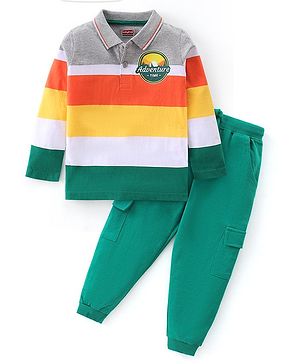 Babyhug 100% Cotton Knit Full Sleeves Striped T-Shirt & Lounge Pants Set - Multicolor