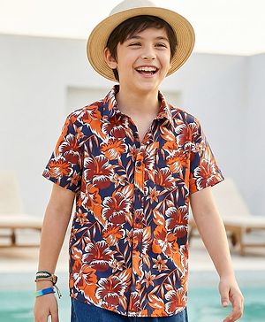 Pine Kids Cotton Half Sleeves Shirt With Tropical Print  - Multicolor