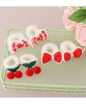 Babyhug Rubber Bands with Bow and Cherry Appliques Pack of 6 - Red and White