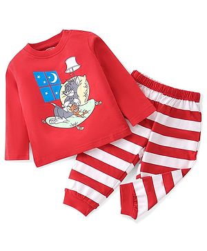 Babyhug Single Jersey Full Sleeves Nightsuit Tom & Jerry Printed - Red