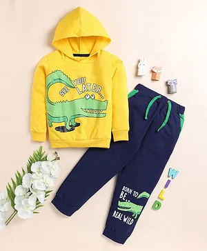 Little Marine Full Sleeves See You Later Text Printed Coordinating   Sweatshirt  With Joggers Track Suit Set - Yellow