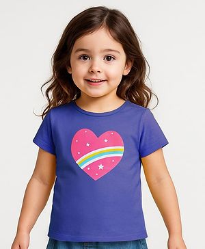 Babyhug Cotton Knit Half Sleeves T-Shirt Heart Print - Navy Blue