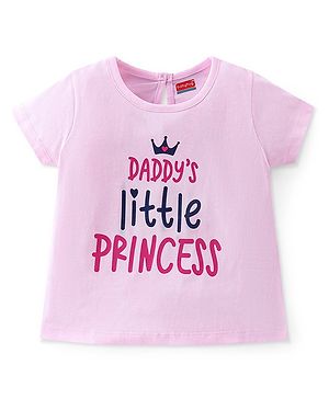 Babyhug Cotton Knit Half Sleeves T-Shirt with Text Print - Pink
