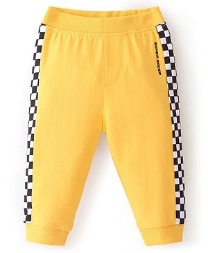 Babyhug Cotton Looper Knit Full Length Track Pants Checker Print - Yellow