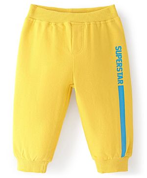 Babyhug Cotton Knit Full Length Lounge Pant With Text Print - Yellow