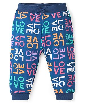 Babyhug Cotton Looper Knit Full Length Lounge Pant Text Print - Navy Blue