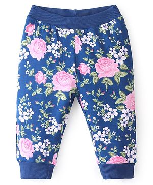 Babyhug Cotton Looper Knit Full Length Lounge Pant Floral Print - Navy Blue