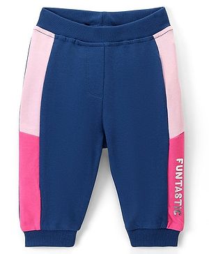 Babyhug Cotton Looper Full Length Lounge Pant With Text Print - Navy Blue