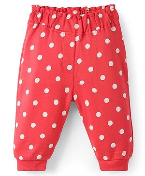 Babyhug Cotton Looper Full Length Lounge Pant With Polka Dots Print - Red