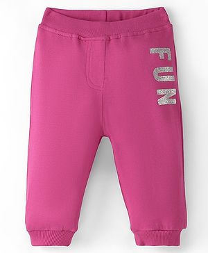 Babyhug Cotton Looper Full Length Lounge Pant With Text Print - Pink