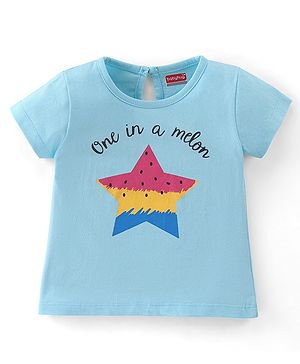 Babyhug 100% Cotton Knit Half Sleeves T-Shirt Star Print - Blue