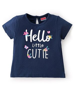 Babyhug 100% Cotton Knit Half Sleeves T-Shirt with Text Graphics - Navy Blue