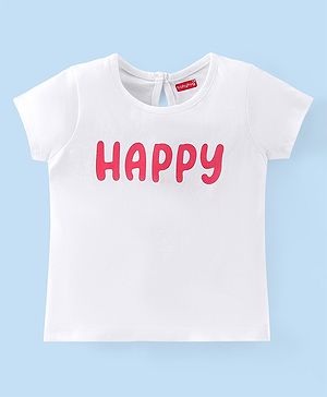 Babyhug Cotton Knit Half Sleeves T-Shirt With Text Print - White