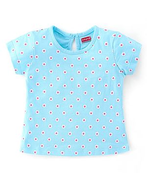 Babyhug Cotton Knit Half Sleeves T-Shirt with Floral Graphic Print - Light Blue