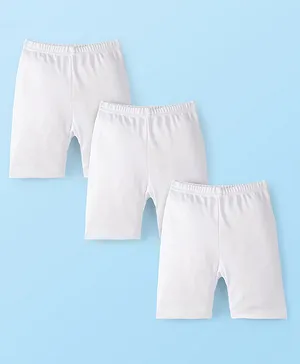 Red Rose Cotton Knit Mid Thigh Length Solid Cycling Shorts Pack of 3 - White