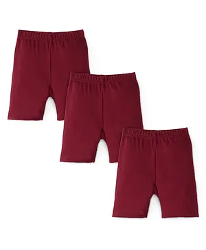 Red Rose Cotton Knit Mid Thigh Length Solid Cycling Shorts Pack of 3 - Maroon