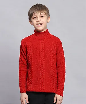 Monte Carlo Full Sleeves Cable Knit Designed Pullover - Rust