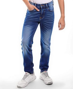 Pine Kids Denim Woven Full Length Washed Jeans - Navy