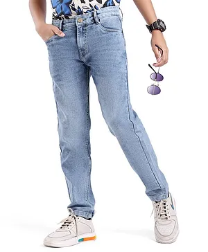 Pine Kids Cotton Elastane Full Length Washed Denim Jeans - Blue
