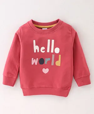 Pink Rabbit Looper Full Sleeves T-Shirt Hellow World Print - Red