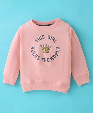 Pink Rabbit Looper Full Sleeves T-Shirt Text Print - Pink