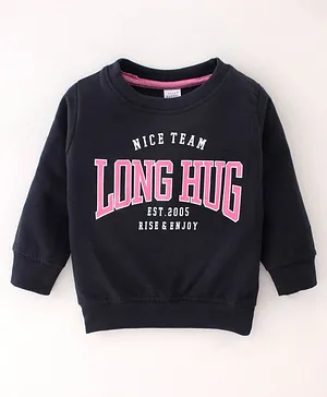 Pink Rabbit Looper Full Sleeves T-Shirt Text Print - Black