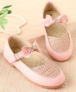 Cute Walk by Babyhug Slip On Bellies with Velcro Closure & Bow Applique - Pink
