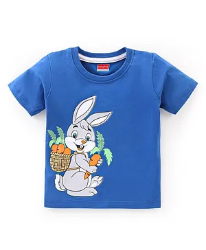 Babyhug 100% Cotton Half Sleeves T-Shirt with Bunny Graphics - Blue