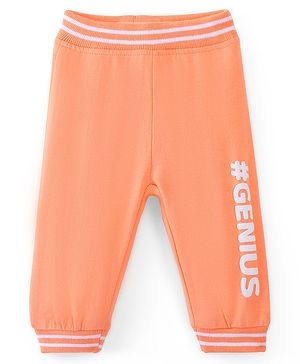 Babyhug Cotton Looper Full Length Lounge Pant Text Print- Orange