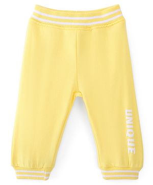 Babyhug Cotton Looper Full Length Lounge Pant Text Print- Yellow