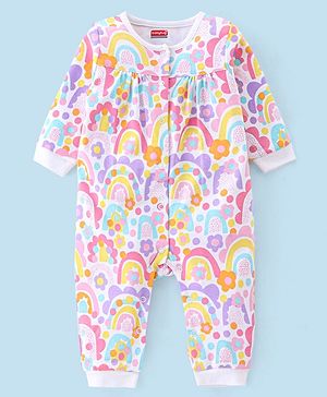 Babyhug 100% Cotton Knit Full Sleeves Floral Print Romper - Multicolour