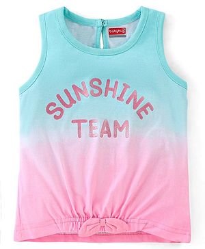 Babyhug 100% Cotton Sleeveless T-Shirt with Text Graphics & Bow Detailing - Pink & Blue