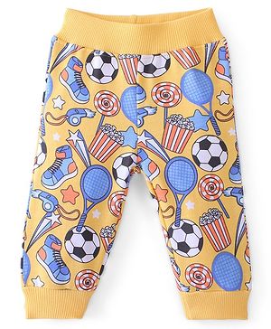 Babyhug Cotton Looper Knit Full Length Lounge Pant Ball Print - Yellow
