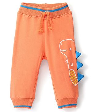 Babyhug Cotton Looper Full Length Lounge Pant with Dino Print - Orange