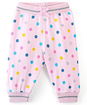 Babyhug Cotton Looper Knit Full Length Lounge Pant Polka Dot Print - Pink