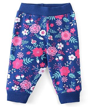 Babyhug Cotton Looper Knit Full Length Lounge Pant Floral Print - Blue